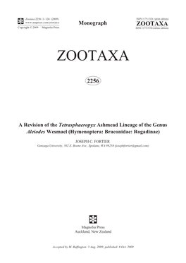 Zootaxa, a Revision of the Tetrasphaeropyx