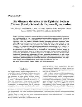 Six Missense Mutations of the Epithelial Sodium Channel B and G Subunits in Japanese Hypertensives