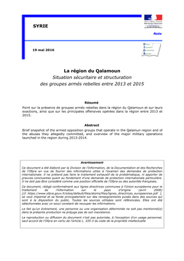 La Région Du Qalamoun Situation Sécuritaire Et Structuration Des Groupes Armés Rebelles Entre 2013 Et 2015