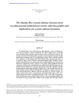 The Shatsky Rise Oceanic Plateau Structure from Two-Dimensional Multichannel Seismic Reﬂ Ection Proﬁ Les and Implications for Oceanic Plateau Formation