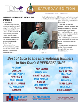 Saturday Breeders' Cup Insert