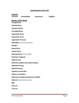 Axial Skeleton List for API