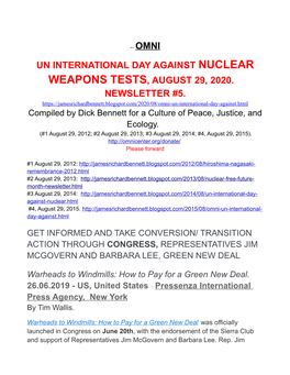Un International Day Against Nuclear Weapons Tests, August 29, 2020