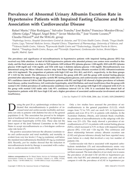 Prevalence of Abnormal Urinary Albumin Excretion Rate in Hypertensive Patients with Impaired Fasting Glucose and Its Association with Cardiovascular Disease