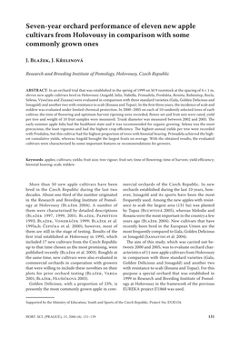 Seven-Year Orchard Performance of Eleven New Apple Cultivars from Holovousy in Comparison with Some Commonly Grown Ones