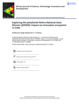 Exploring the Jawaharlal Nehru National Solar Mission (JNNSM): Impact on Innovation Ecosystem in India