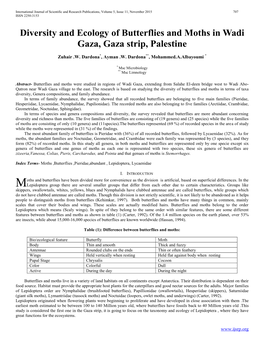 Diversity and Ecology of Butterflies and Moths in Wadi Gaza, Gaza Strip, Palestine