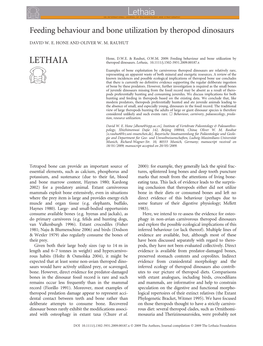 Feeding Behaviour and Bone Utilization by Theropod Dinosaurs