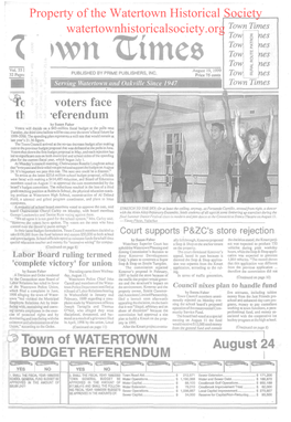 Town of WATERTOWN BUDGET REFERENDUM August 24