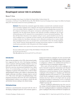 Esophageal Cancer Risk in Achalasia