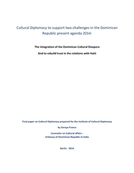 Cultural Diplomacy in Dominican Republic Its Relevance in 2014