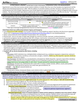 Hypertensive Urgency (Asymptomatic Severe Hypertension): Considerations for Management