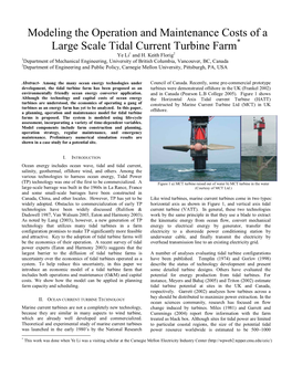 Modeling the Operation and Maintenance Costs of a Large Scale Tidal Current Turbine Farm* Ye Li1 and H