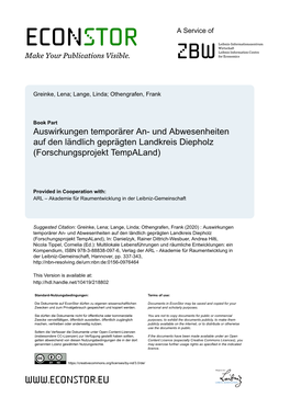 Und Abwesenheiten Auf Den Ländlich Geprägten Landkreis Diepholz (Forschungsprojekt Tempaland)