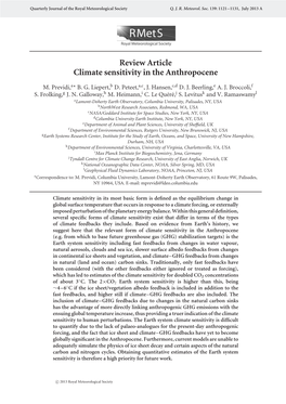 Climate Sensitivity in the Anthropocene