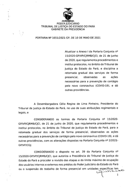 Portaria N° 1651/2021-GP Atualizar Anexo I Da Portaria Conjunta N° 15