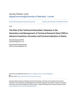 The Role of the Technical Universities' Librarians in the Generation and Management of Technical Research Data