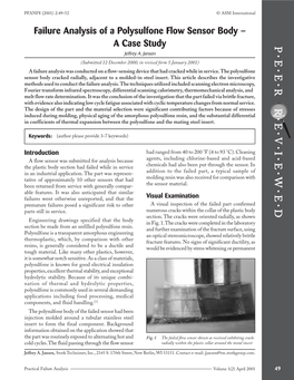 Failure Analysis of a Polysulfone Flow Sensor Body – a Case Study Jeffrey A