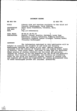 DOCUMENT RESUME ED 065 154 LI 003 775 TITLE Library Aids And