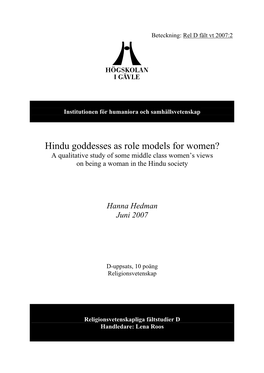 Hindu-Goddesses As Role Models for Women