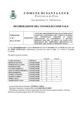 Delibera Consiglio Comunale Avvio Del