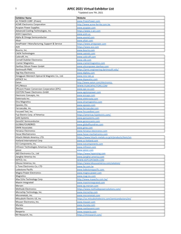 APEC 2021 Virtual Exhibitor List *Updated June 7Th, 2021