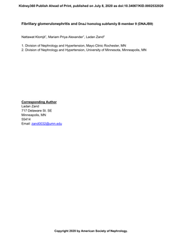 Fibrillary Glomerulonephritis and Dnaj Homolog Subfamily B Member 9 (DNAJB9)