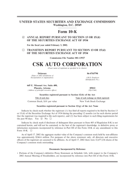 CSK AUTO CORPORATION (Exact Name of Registrant As Speciñed in Its Charter)
