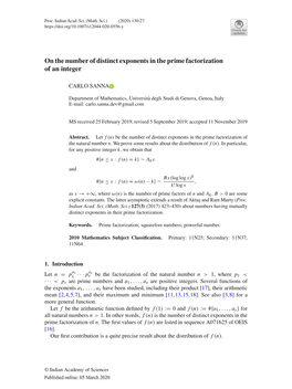 On the Number of Distinct Exponents in the Prime Factorization of an Integer