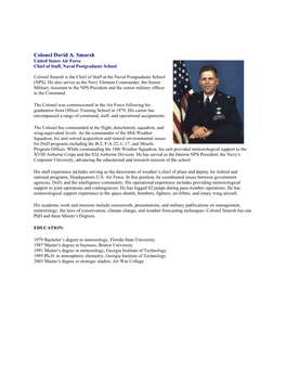 Colonel David A. Smarsh United States Air Force Chief of Staff, Naval Postgraduate School