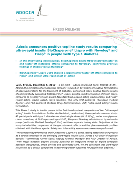 PRESS RELEASE Adocia Announces Positive Topline Study Results