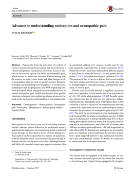 Advances in Understanding Nociception and Neuropathic Pain