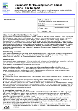 Claim Form for Housing Benefit And/Or Council Tax Support