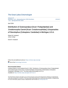 And Crotalomorpha Camini (Acari: Crotalomorphidae), Ectoparasites of Stenolophus (Coleoptera: Carabidae) in Michigan, U.S.A