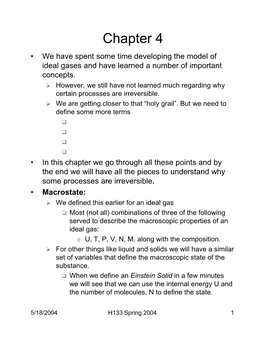 Einstein Solid in a Few Minutes We Will See That We Can Use the Internal Energy U and the Number of Molecules, N to Define the State