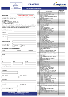 E-Dividend Mandate Activation Form of First Registrars