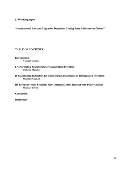 5) Working Paper “International Law and Migration Detention: Coding State Adherence to Norms” TABLE of CONTENTS Introduction