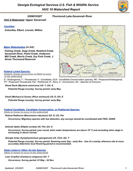 Thurmond Lake-Savannah River HUC 8 Watershed: Upper Savannah