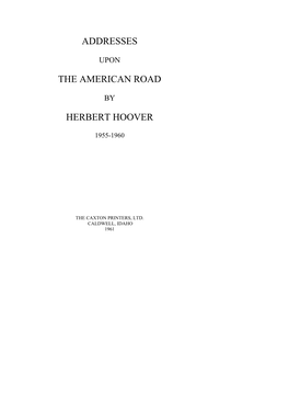 Addresses the American Road Herbert Hoover