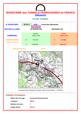 INVENTAIRE Des TUNNELS FERROVIAIRES De FRANCE Itff@Hotmail.Fr FICHE TUNNEL ______