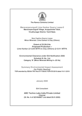 Maravarperungudi Lime Kankar Quarry Lease-II Summary