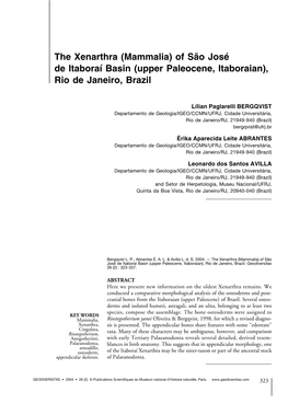 Mammalia) of São José De Itaboraí Basin (Upper Paleocene, Itaboraian), Rio De Janeiro, Brazil