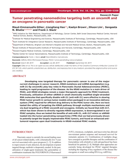 Tumor Penetrating Nanomedicine Targeting Both an Oncomir and an Oncogene in Pancreatic Cancer