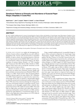 Elevational Patterns of Diversity and Abundance of Eusocial Paper Wasps (Vespidae) in Costa Rica