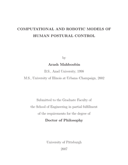Computational and Robotic Models of Human Postural Control