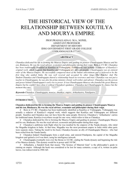 The Historical View of the Relationship Between Koutilya and Mourya Empire