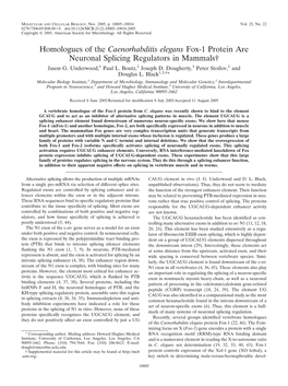 Homologues of the Caenorhabditis Elegans Fox-1 Protein Are Neuronal Splicing Regulators in Mammals† Jason G