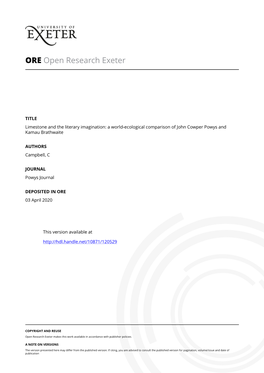 Limestone and the Literary Imagination: a World-Ecological Comparison of John Cowper Powys and Kamau Brathwaite