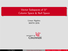 Vector Subspaces of Rn Column Space & Null Space