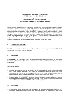Comisión De Fiscalización Y Contraloría Período Anual De Sesiones 2006-2007